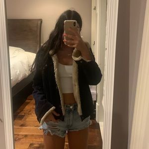 vintage navy blue corduroy fur jacket